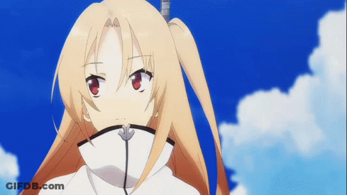 Blonde Girl Red Eyes Looking At Camera GIF