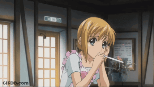 Blonde Girl Smoking Cigarette In Front Of Exit Sign GIF