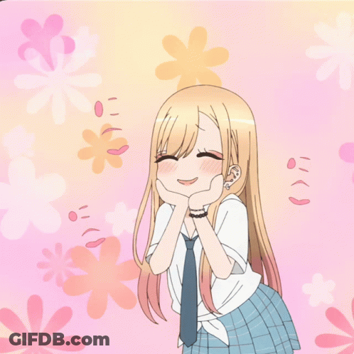 Blonde Girl Surrounded By Flowers And Hearts GIF