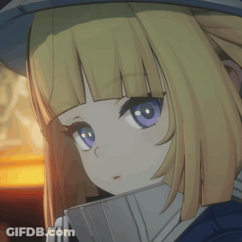 Blonde Girl With Blue Hat And Blue Eyes GIF