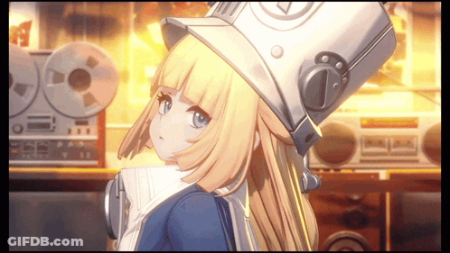 Blonde Girl With Circle On Helmet GIF