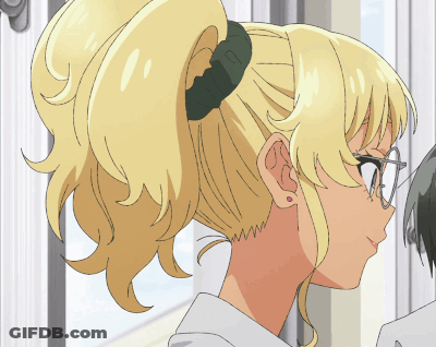 Blonde Girl With Glasses And Ponytail Green Rubber Band Around Ear GIF