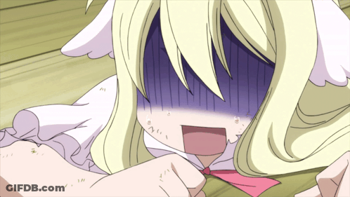 Blonde Girl With White Ears Laying Down Mouth Open GIF