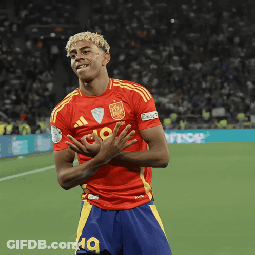 Blonde Hair Man In Red Yellow Adidas Jersey GIF