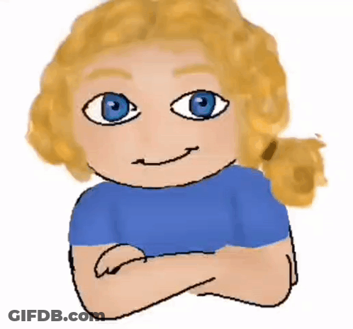 Blonde Haired Blue Eyed Cartoon Girl Smiling Arms Crossed GIF