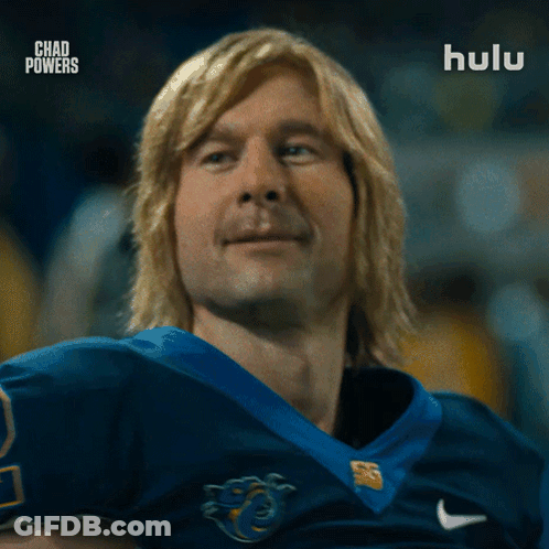 Blonde Man In Blue Jersey Saying Chad Powers GIF