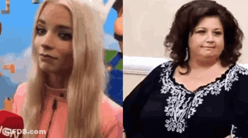 Blonde Woman And Fat Woman Sitting GIF