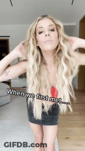 Blonde Woman Arms Outstretched Saying When We First Met GIF