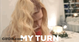 Blonde Woman At Table Saying My Turn GIF