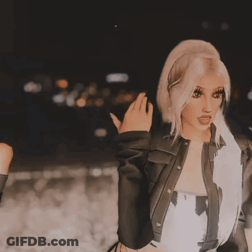 Blonde Woman In Black Leather Jacket GIF