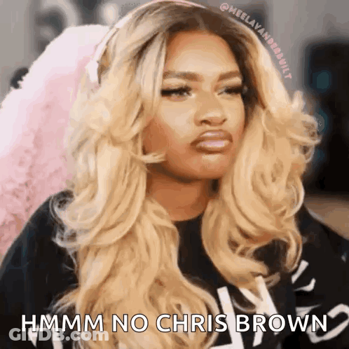 Blonde Woman In Black Shirt Saying Hmm No Chris Brown GIF