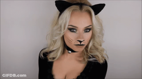 Blonde Woman In Cat Costume With Black Cat Ears GIF