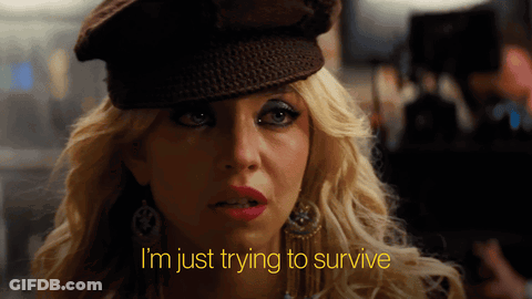 Blonde Woman In Hat And Earrings Says I'm Just Trying To Survive GIF