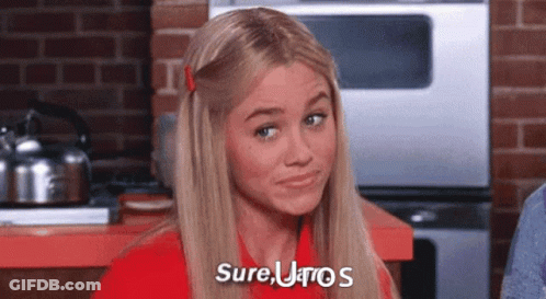 Blonde Woman In Red Shirt Saying Sure GIF