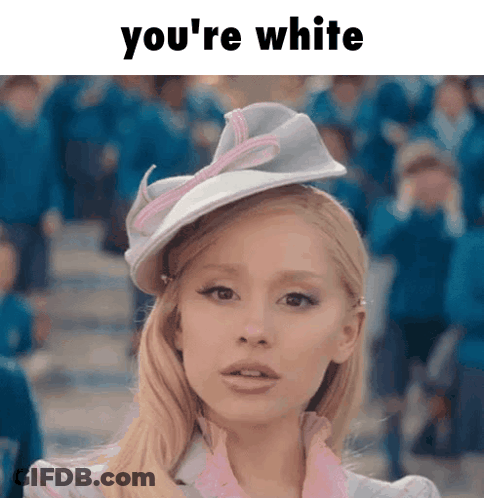 Blonde Woman In White Hat Saying You're White GIF