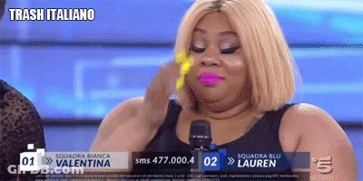 Blonde Woman Pink Lipstick Microphone Trash Italiano GIF