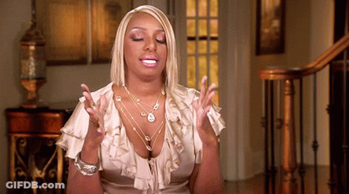 Blonde Woman Plunging Neckline Eyes Closed Hands Up GIF