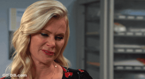 Blonde Woman Red Lipstick Looking Down GIF