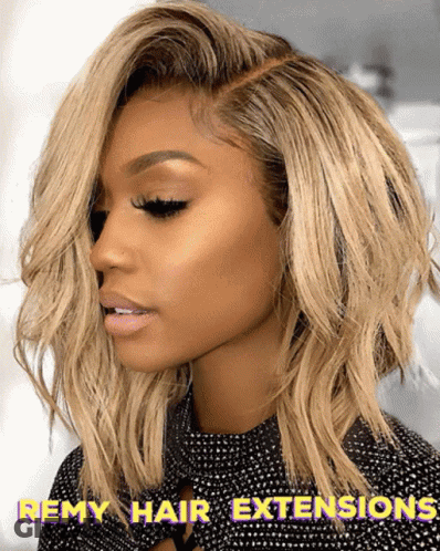 Blonde Woman Remy Hair Extensions GIF