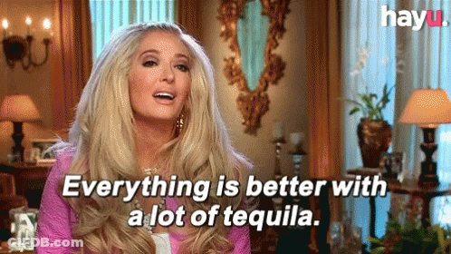Blonde Woman Saying Everything Is Better With Tequila GIF