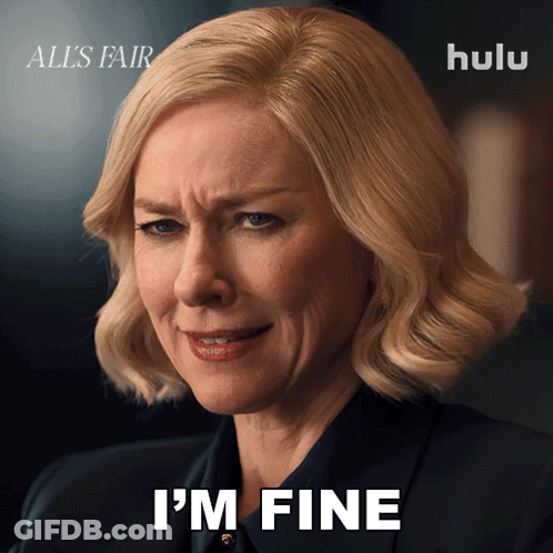Blonde Woman Saying I'm Fine In Hulu Ad GIF