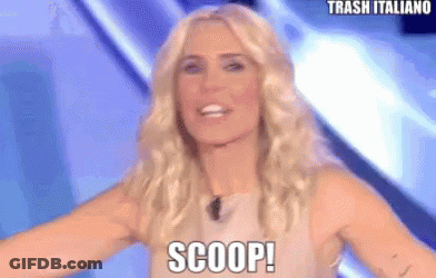 Blonde Woman Saying Scoop On Blue Background GIF
