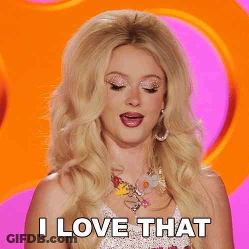 Blonde Woman Says I Love That On Pink Background GIF