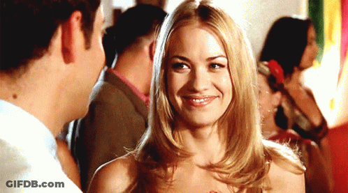Blonde Woman Smiling At Man GIF