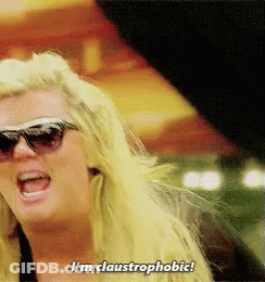 Blonde Woman Wearing Sunglasses Says Claustrophobic GIF