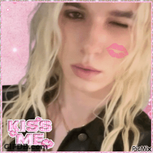 Blonde Woman With Pink Lips Saying Kiss Me GIF
