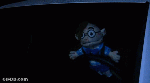 Bloodied Stuffed Toy With Glasses And Blue Shirt GIF