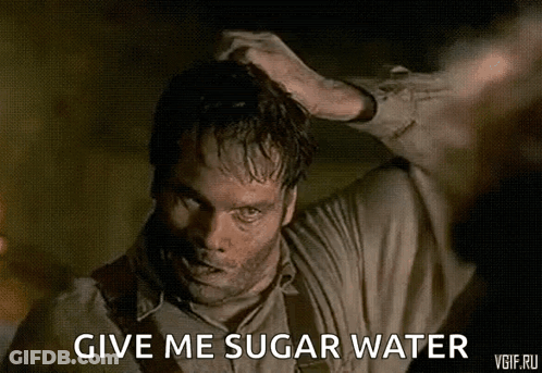 Bloody Man Holding Head Asking For Sugar Water GIF