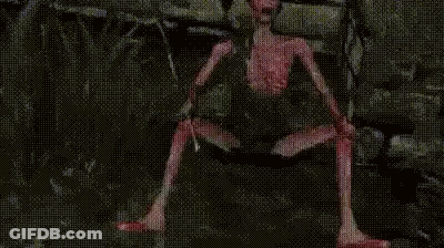 Bloody Monster With Long Legs Holding Sword GIF