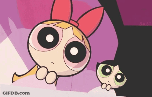 Blossom And Buttercup From The Powerpuff Girls Are Standing Next To Each Other On A Purple Background GIF