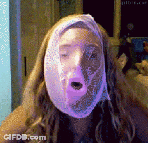 Blowing Bubble Gum In Reverse GIF