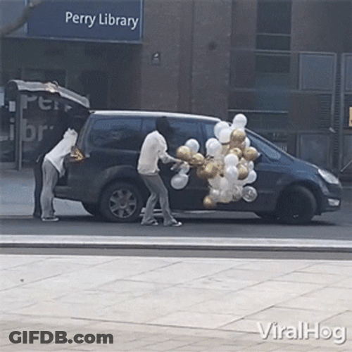 Blown Away Guy With Balloons GIF