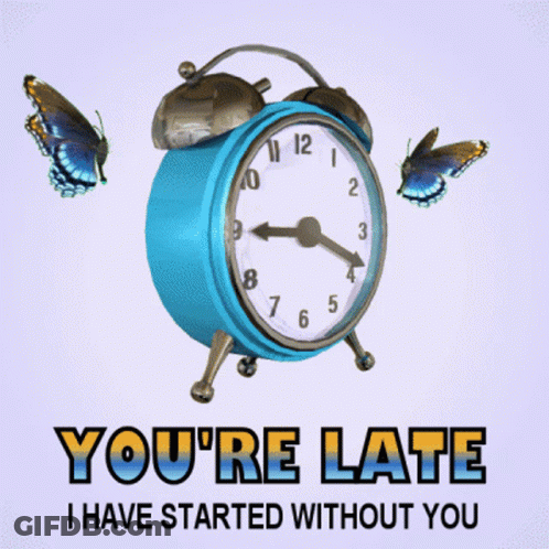 Blue Alarm Clock Two Butterflies You're Late GIF