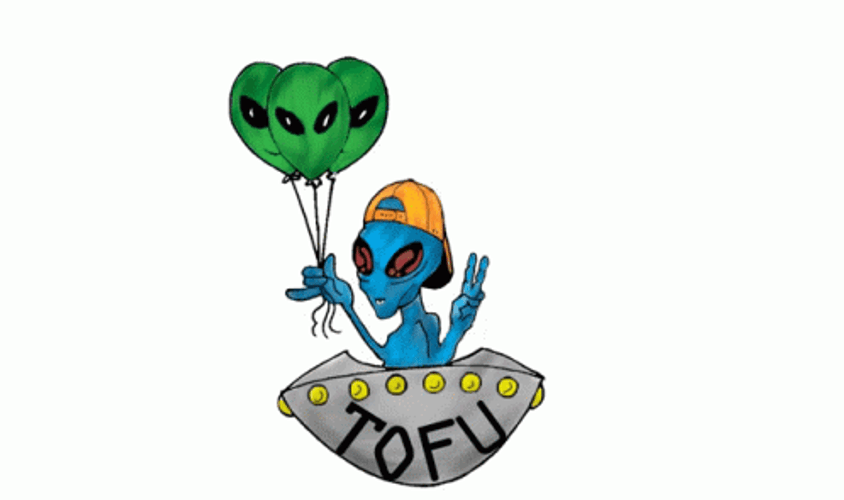 Blue Alien Riding Ufo Holding Balloon GIF