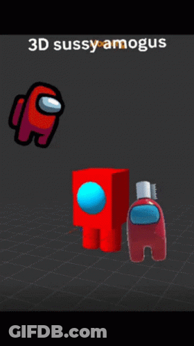 Blue Among Us Character Next To Red Cube GIF