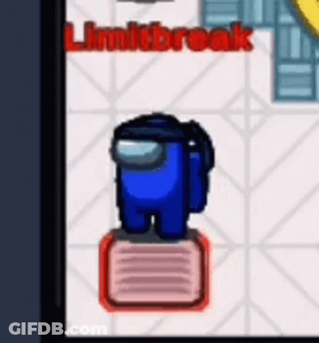 Blue Among Us Character Standing On Red Block GIF