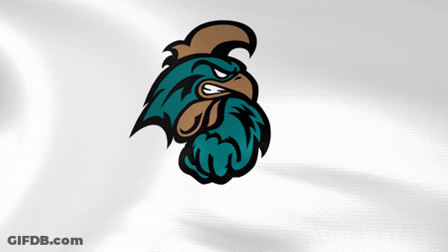 Blue And Brown Rooster With Beard Mascot GIF