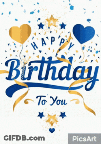 Blue And Gold Happy Birthday Card GIF