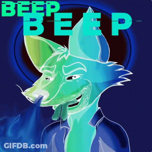 Blue And Green Fox Saying Beep Beep GIF