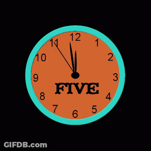 Blue And Orange Clock Showing Five GIF