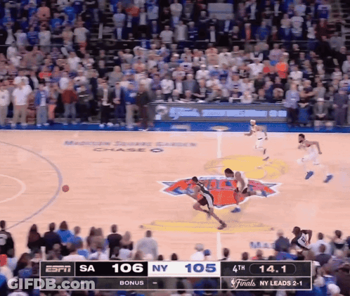 Blue And Orange Sign Saying Let's Go Knicks GIF