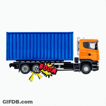 Blue And Orange Truck Saying Boom GIF