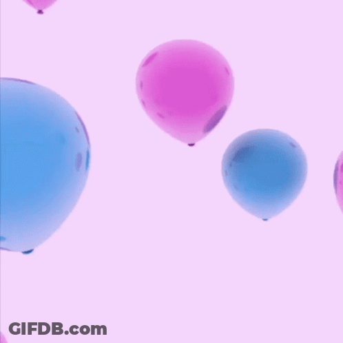 Blue And Pink Balloons Are Floating In The Air GIF
