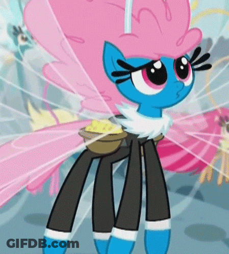 Blue And Pink Pony With Bowl Of Food GIF
