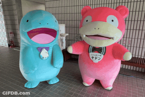 Blue And Pink Stuffed Animals With Name Tag Saying Yad GIF