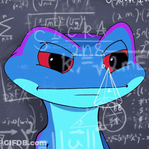 Blue And Purple Lizard At Blackboard With Equations GIF